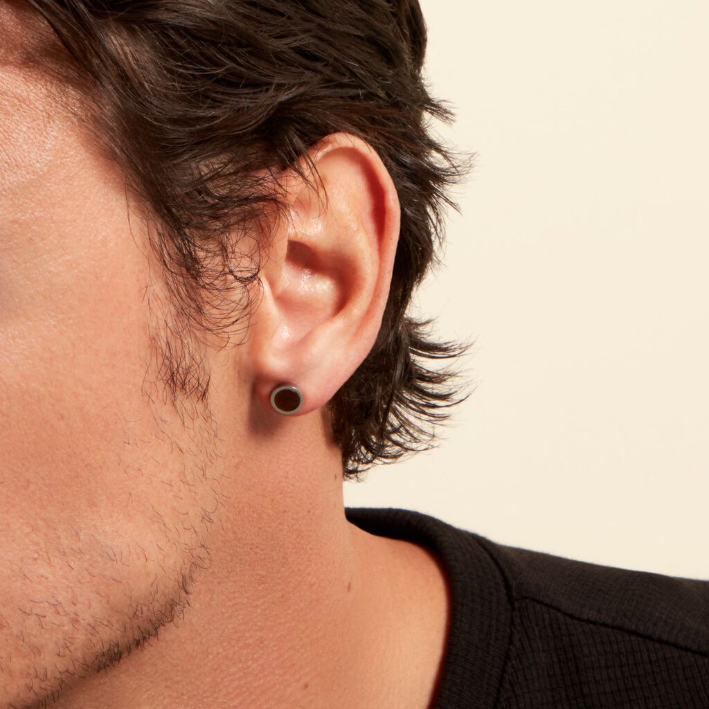 Boucle D'oreille Puce Unitaire Acier Blanc Maarten Oeilo De Tigre - Boucles d'oreilles fantaisie Homme | Histoire d’Or