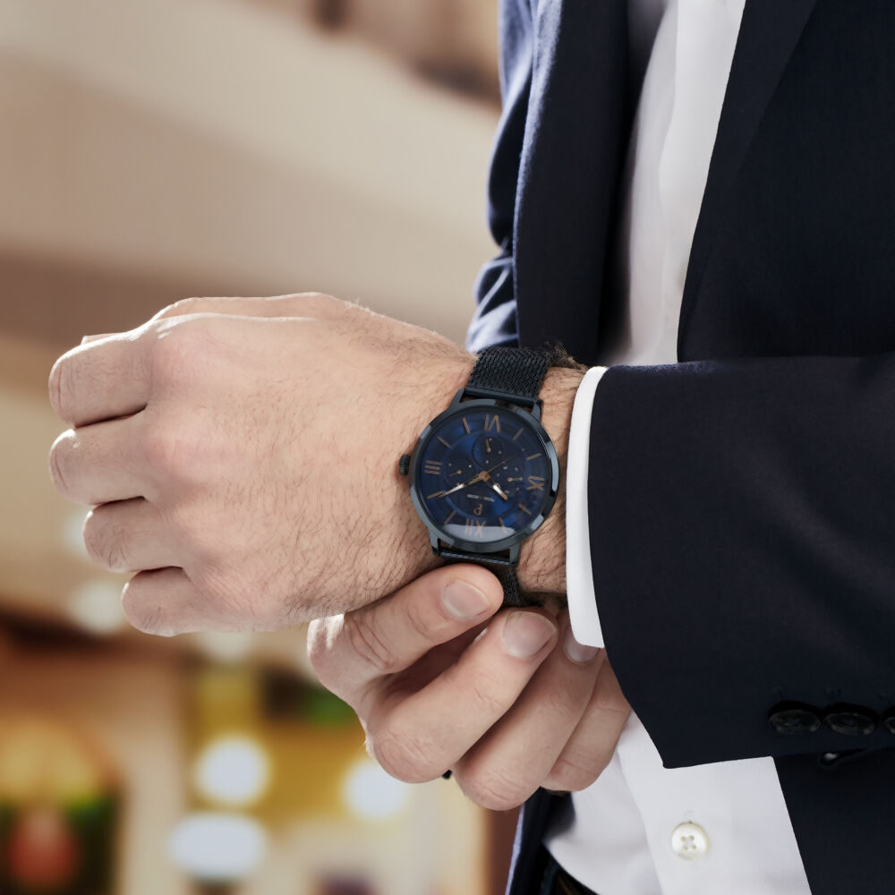 Montre Homme BARON Cadran Bleu Bracelet Acier Milanais Bleu 222G469 | Pierre  Lannier