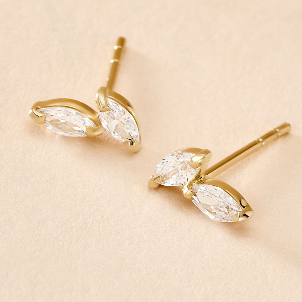 Boucles D'oreilles Puces Mix And Match Or Jaune Oxyde De Zirconium - Clous d'oreilles Femme | Histoire d’Or