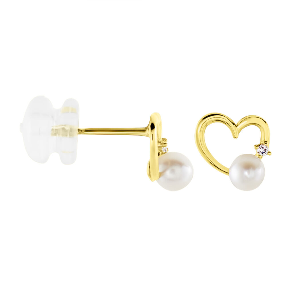 Boucles D'oreilles Puces Or Jaune Fergus Perle De Culture Oxyde - Clous d'oreilles Femme | Histoire d’Or