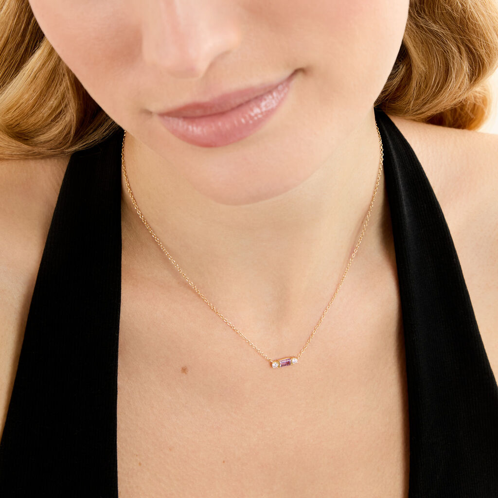Collier Joaneder Argent Dor&eacute; A L'Or 750/1000 Am&eacute;thyste Oxyde De Zirconium - Colliers pierre Femme | Histoire d&rsquo;Or