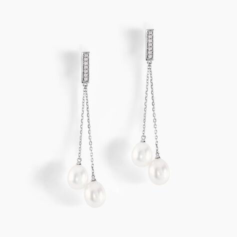Boucles D'oreilles Pendantes Giacomo Or Blanc Perle De Culture - Boucles d'oreilles pendantes Femme | Histoire d’Or