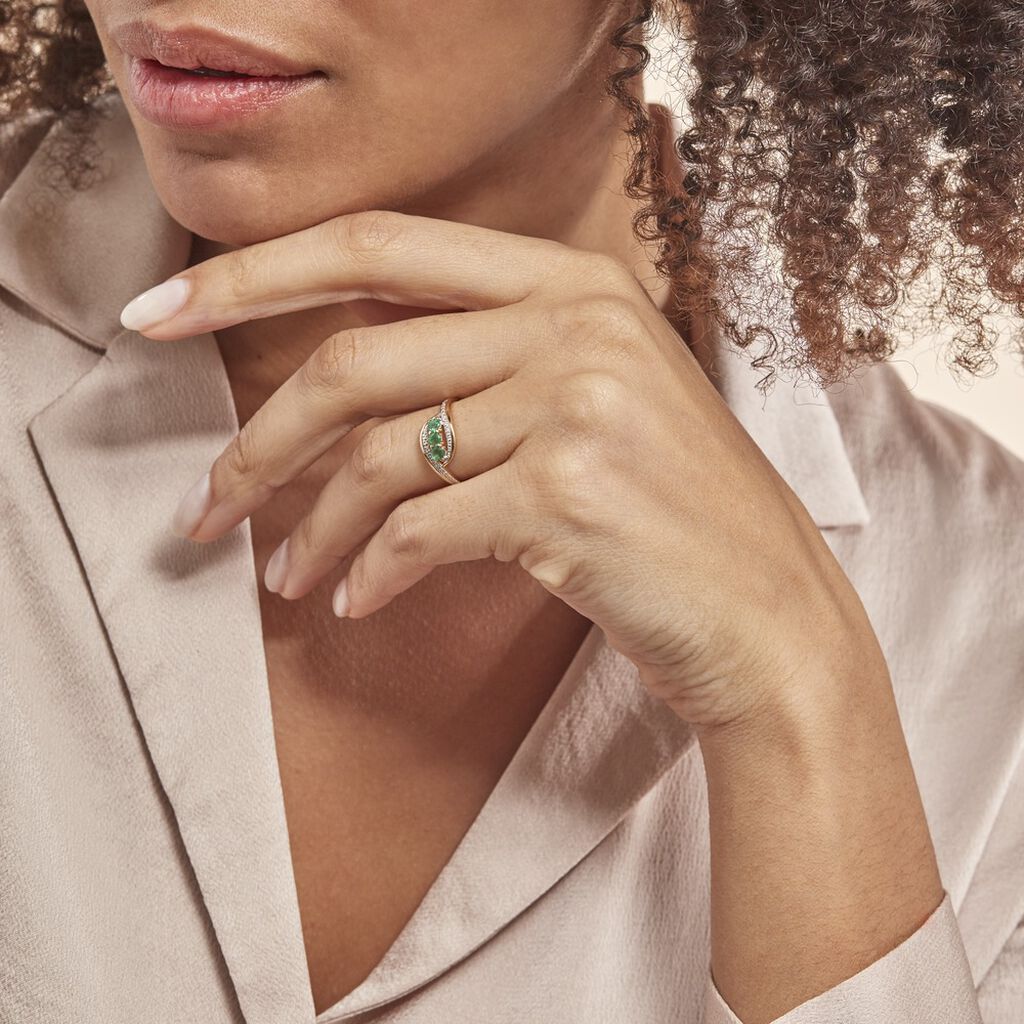 Bague Or Jaune Aurora Emeraudes Diamants - Bagues avec pierre Femme | Histoire d&rsquo;Or