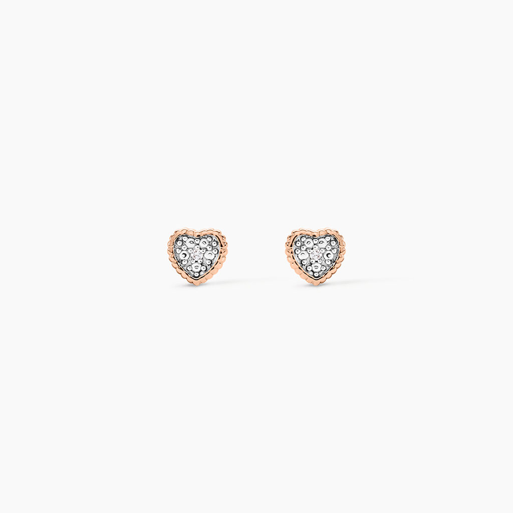 Boucles D'oreilles Puces Mon 1er Diamant Or Rose Diamant - Clous d'oreilles Femme | Histoire d&rsquo;Or