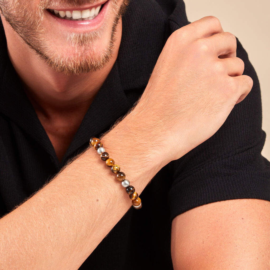 Bracelet Adonis Acier Blanc Oeil De Tigre - Bracelets Homme | Histoire d’Or