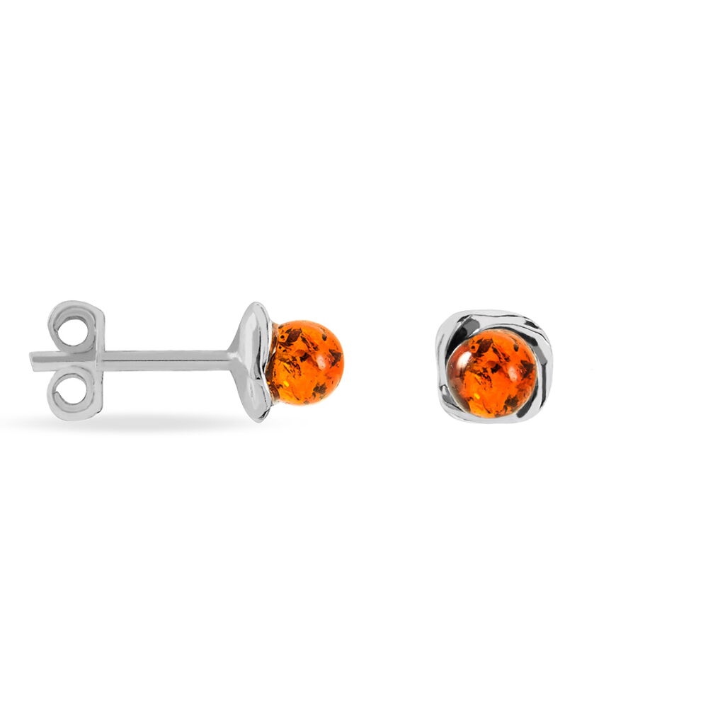 Boucles D'oreilles Puces Argent Blanc Joude Ambre - Boucles d'oreilles fantaisie Femme | Histoire d’Or