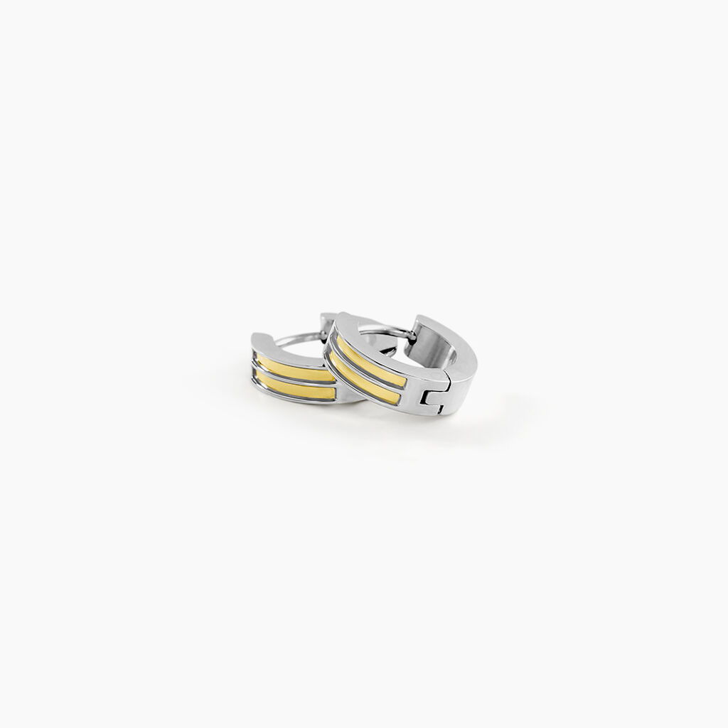 Créoles Jourdan Tilos Acier Bicolore Dore / Blanc - Boucles d'oreilles créoles Homme | Histoire d’Or