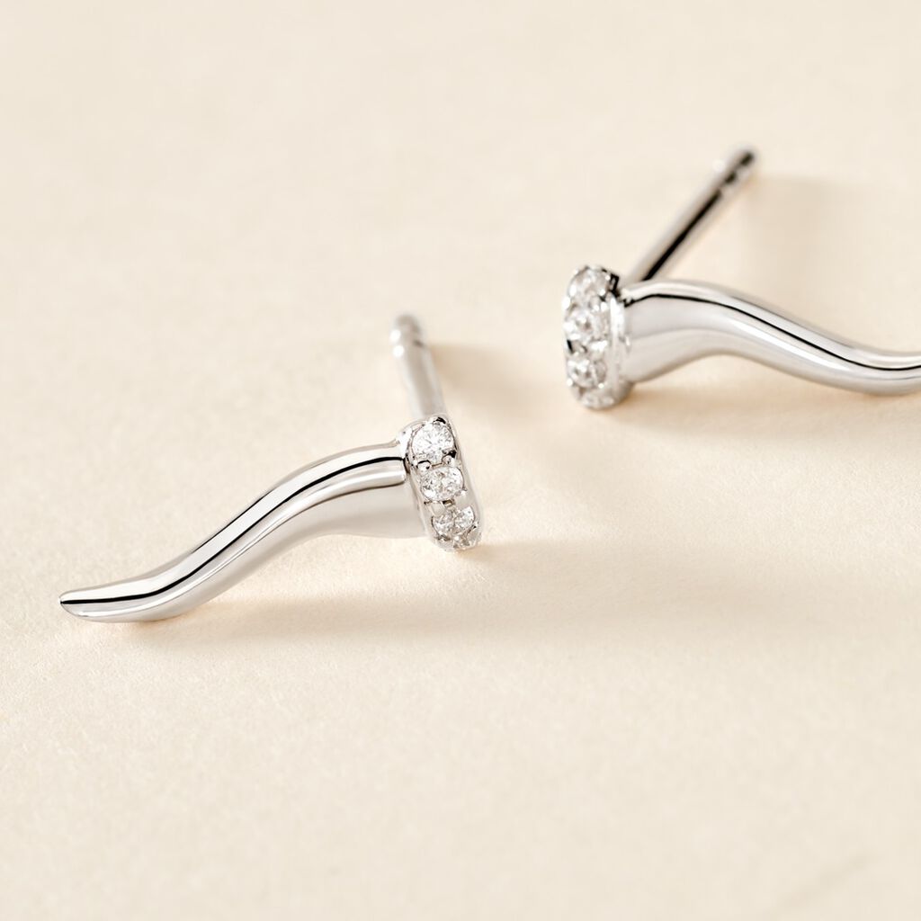 Boucles D'oreilles Puces Amalthee Argent Blanc Oxyde De Zirconium - Boucles d'oreilles fantaisie Femme | Histoire d’Or