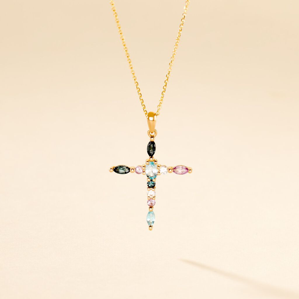 Pendentif Iris Or Jaune Topaze Am&eacute;thyste - Pendentifs Communion Femme | Histoire d&rsquo;Or