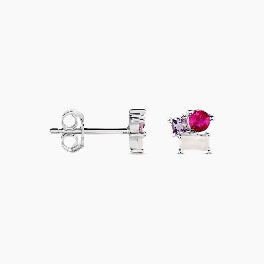 Boucles D'oreilles Puces Doja Argent Blanc Verre Spinelle Oxyde - Boucles d'oreilles fantaisie Femme | Histoire d’Or
