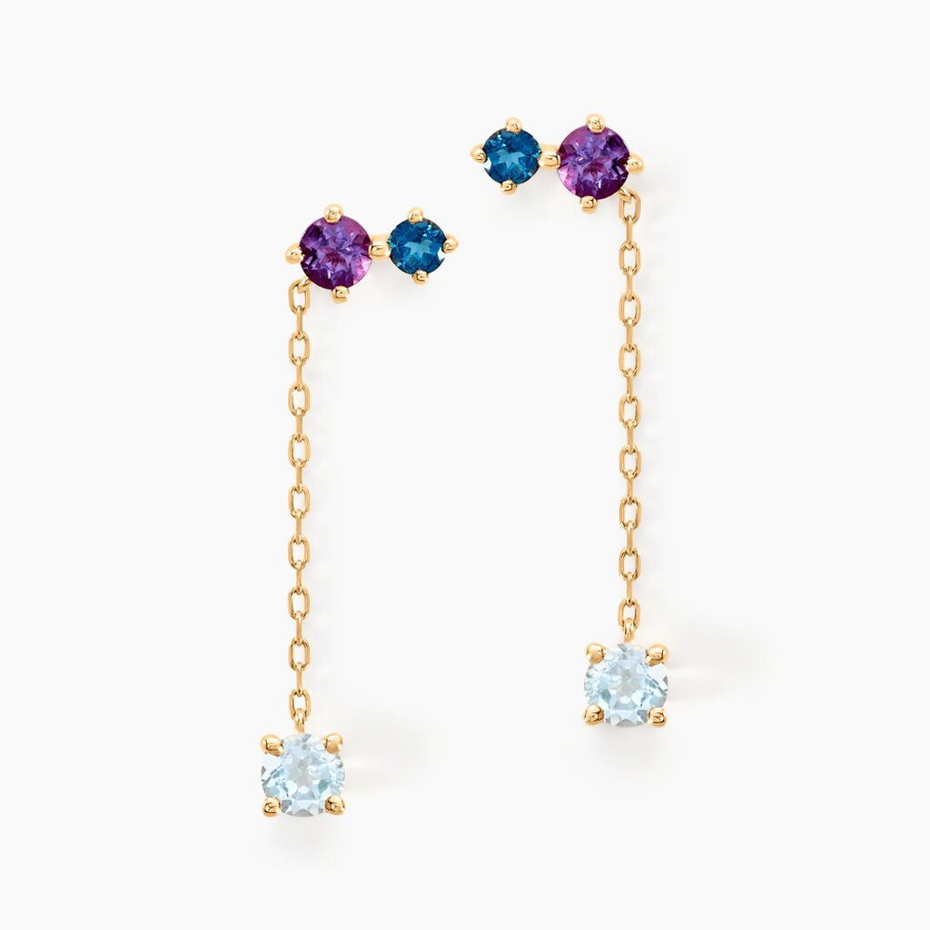 Boucles D'oreilles Pendantes Amaranta Or Jaune Topaze Am&eacute;thyste - Boucles d'oreilles pendantes Femme | Histoire d&rsquo;Or