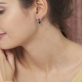 Créoles Noci Demi Cercle Argent Blanc Céramique Et Oxyde De Zirconium - Boucles d'oreilles créoles Femme | Histoire d’Or