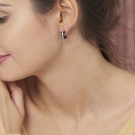 Créoles Noci Demi Cercle Argent Blanc Céramique Et Oxyde De Zirconium - Boucles d'oreilles créoles Femme | Histoire d’Or