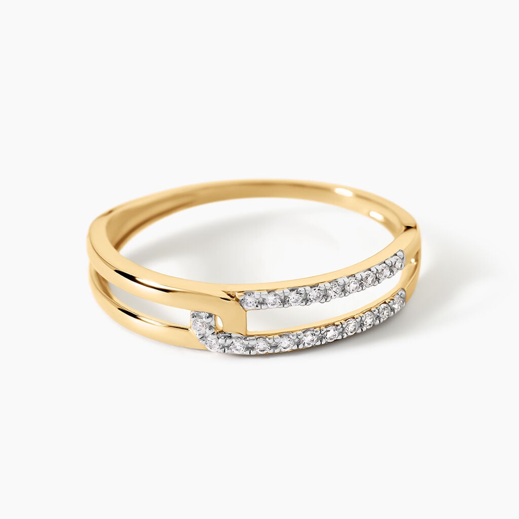 Bague Graphic Lines Argent Dor&eacute; A L'Or 750/1000 Oxyde De Zirconium - Bagues avec pierre Femme | Histoire d&rsquo;Or