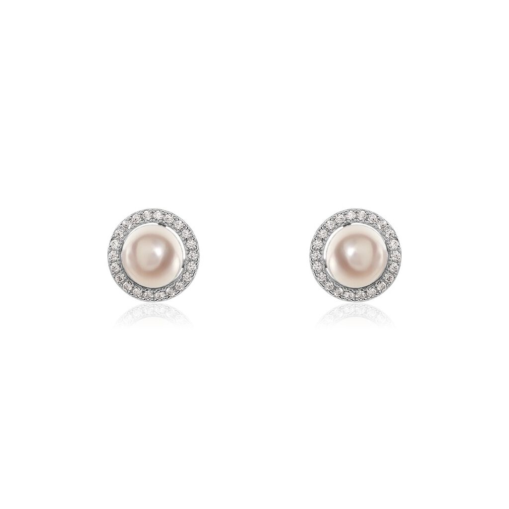 Boucles D'oreilles Puces Mathie Argent Blanc Perle De Culture Et Oxyde - Boucles d'oreilles fantaisie Femme | Histoire d’Or
