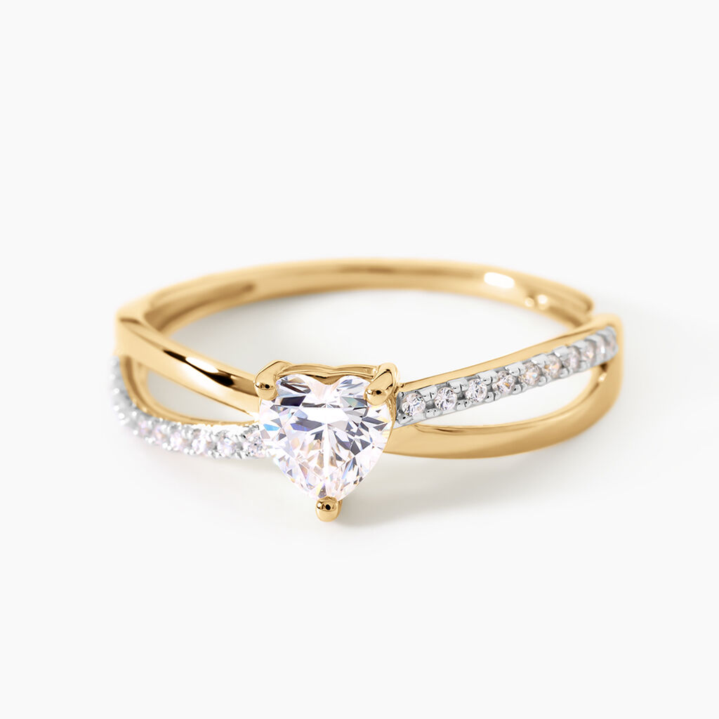 Bague Lonan Argent Dor&eacute; A L'Or 750/1000 Oxyde De Zirconium - Bagues solitaires Femme | Histoire d&rsquo;Or