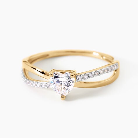 Bague Lonan Argent Dor&eacute; A L'Or 750/1000 Oxyde De Zirconium - Bagues solitaires Femme | Histoire d&rsquo;Or
