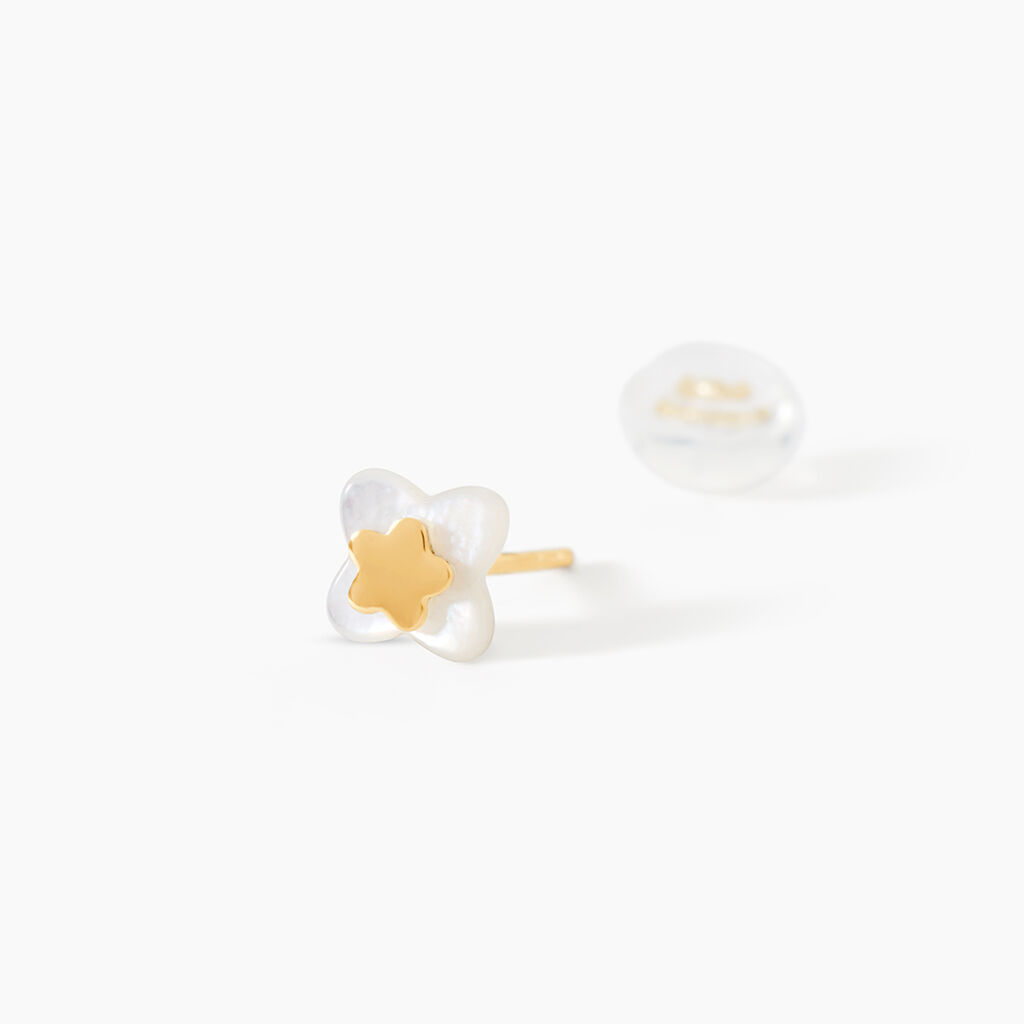 Boucles D'oreilles Puces Cleomelia Fleur Or Jaune - Clous d'oreilles Enfant | Histoire d&rsquo;Or