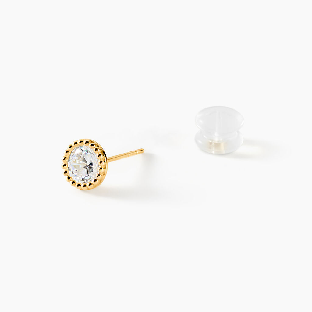 Boucles D'Oreilles Puces Dionysodoros Or Jaune Oxyde De Zirconium - Clous d'oreilles Femme | Histoire d&rsquo;Or