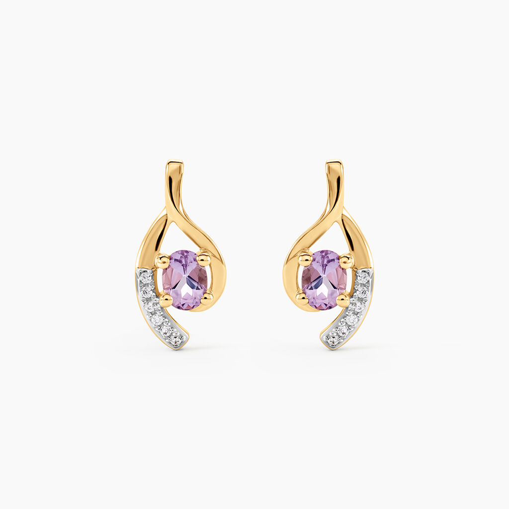Boucles D'oreilles Sagesse Or Jaune Amethyste Oxyde - Clous d'oreilles Femme | Histoire d&rsquo;Or