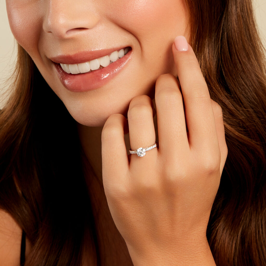 Bague Hemera Ld Platine Blanc Diamant Synth&eacute;tique - Bagues solitaires Femme | Histoire d&rsquo;Or