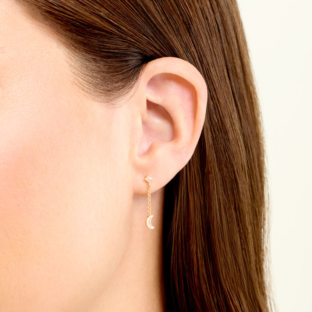 Boucles D'Oreilles Pendantes Stellar Argent Dor&eacute; A L'Or 750/1000 Oxyde De Zirconium - Boucles d'oreilles empierr&eacute;es Femme | Histoire d&rsquo;Or
