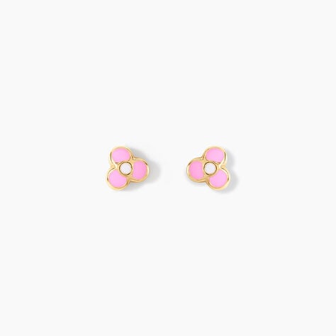 Boucles D'oreilles Puces Fleur Rose Or Jaune - Clous d'oreilles Enfant | Histoire d’Or