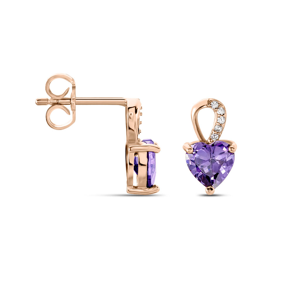 Boucles D'oreilles Puces Argent Rose Atieno Oxyde De Zirconium - Boucles d'Oreilles Coeur Femme | Histoire d’Or