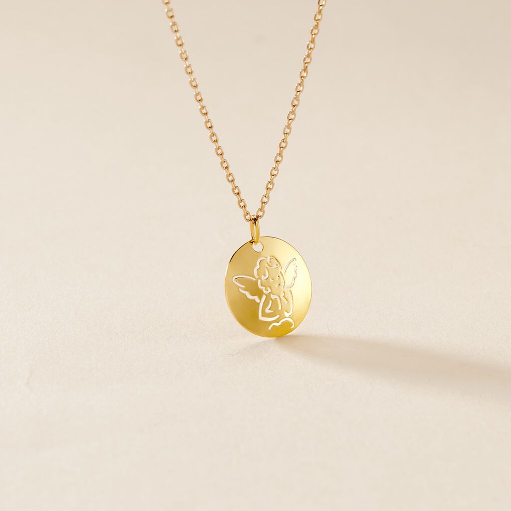 Pendentif Ange Rond Or Jaune - Pendentifs Baptême Enfant | Histoire d’Or