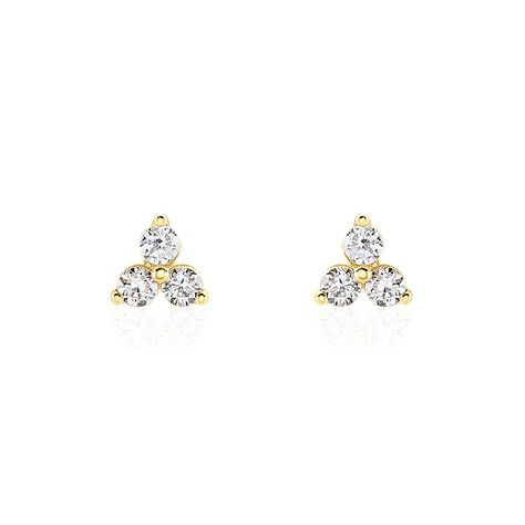 Boucles D'oreilles Puces Isaora Or Jaune Oxyde De Zirconium - Clous d'oreilles Famille | Histoire d’Or