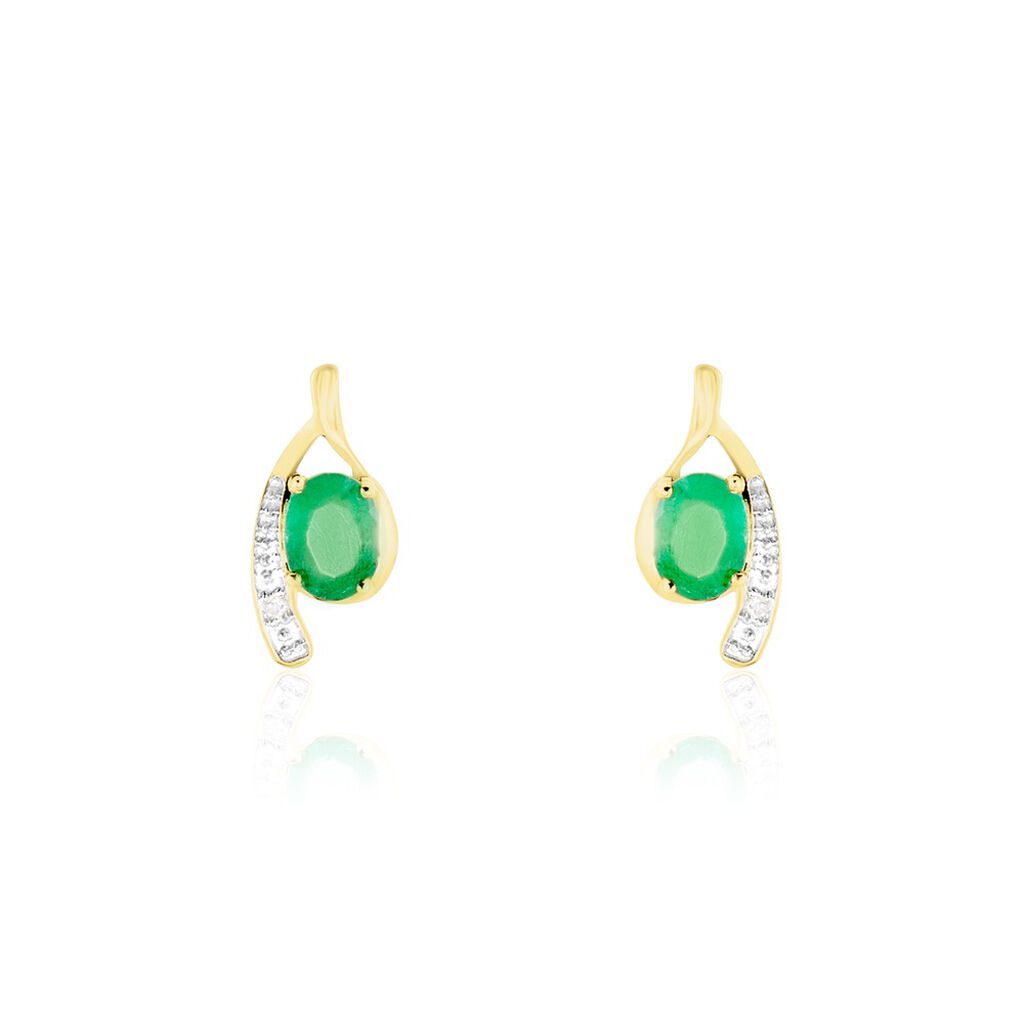 Bijoux D'oreilles Emotion Or Jaune Emeraude Diamant - Clous d'oreilles Femme | Histoire d’Or