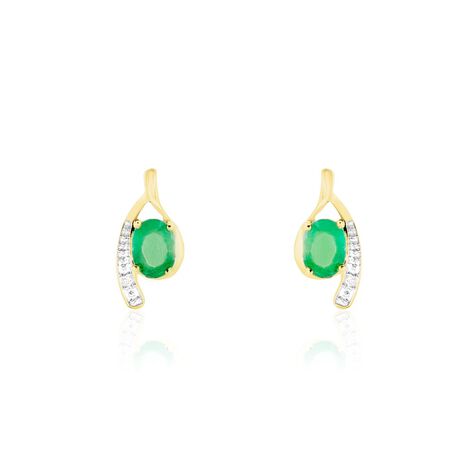 Bijoux D'oreilles Emotion Or Jaune Emeraude Diamant - Clous d'oreilles Femme | Histoire d’Or