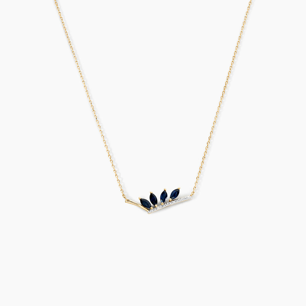 Collier Navette Or Jaune Saphir Diamant - Colliers Femme | Histoire d’Or