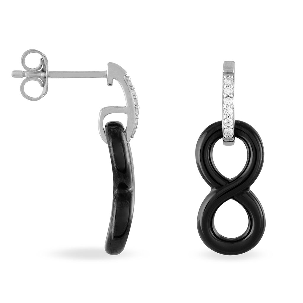 Boucles D'oreilles Pendantes Celinia Argent Blanc Céramique Et Oxyde - Boucles d'oreilles fantaisie Femme | Histoire d’Or