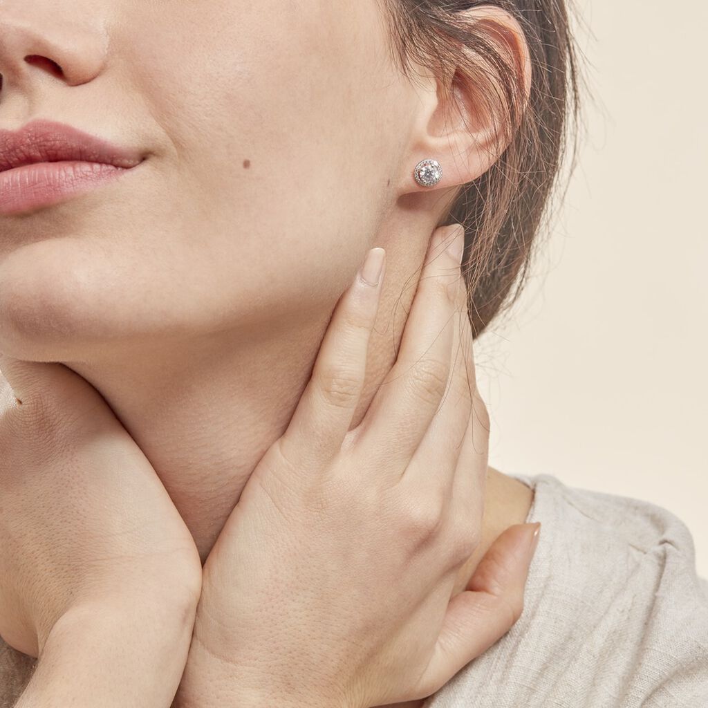 Boucles D'oreilles Puces Stelila Or Blanc Oxyde De Zirconium - Clous d'oreilles Femme | Histoire d’Or