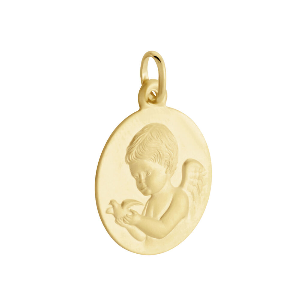 Medaille Or Jaune Ange Et Oiseau - Pendentifs Baptême Famille | Histoire d’Or