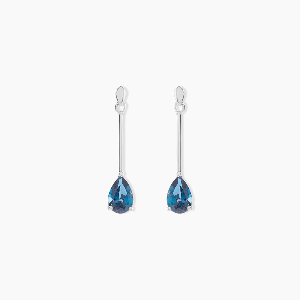 Boucles D'oreilles Pendantes Goutte Or Blanc Topaze Bleu London - Boucles d'oreilles pendantes Femme | Histoire d&rsquo;Or