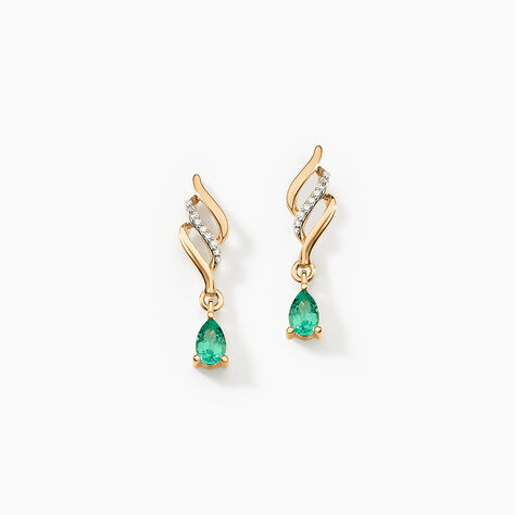 Boucles D'oreilles Pendantes Or Jaune  Patrocle Emeraude Et Diamants - Boucles d'oreilles pendantes Femme | Histoire d’Or