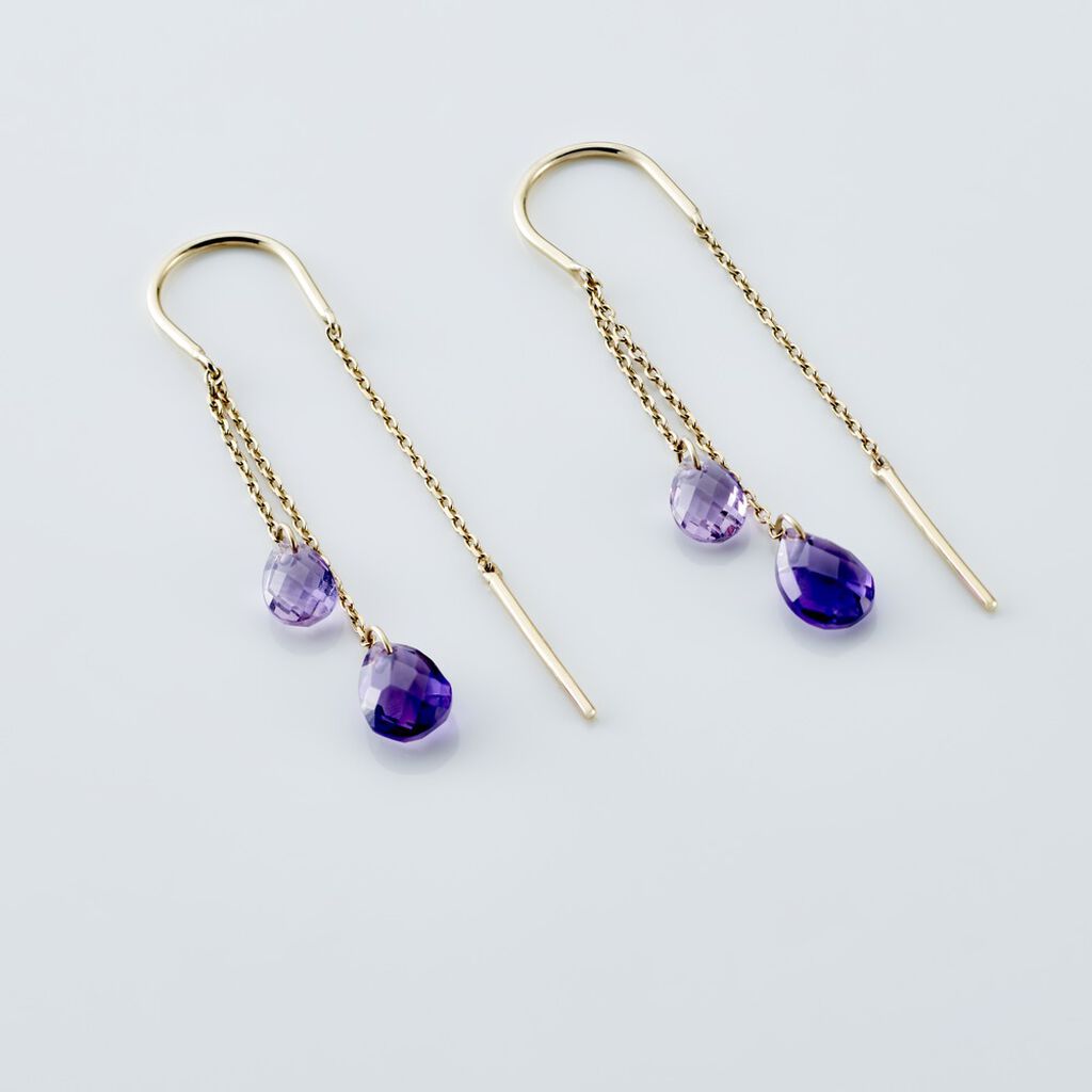 Boucles D'oreilles Pendantes Terence Or Jaune Amethyste - Boucles d'oreilles pendantes Femme | Histoire d’Or