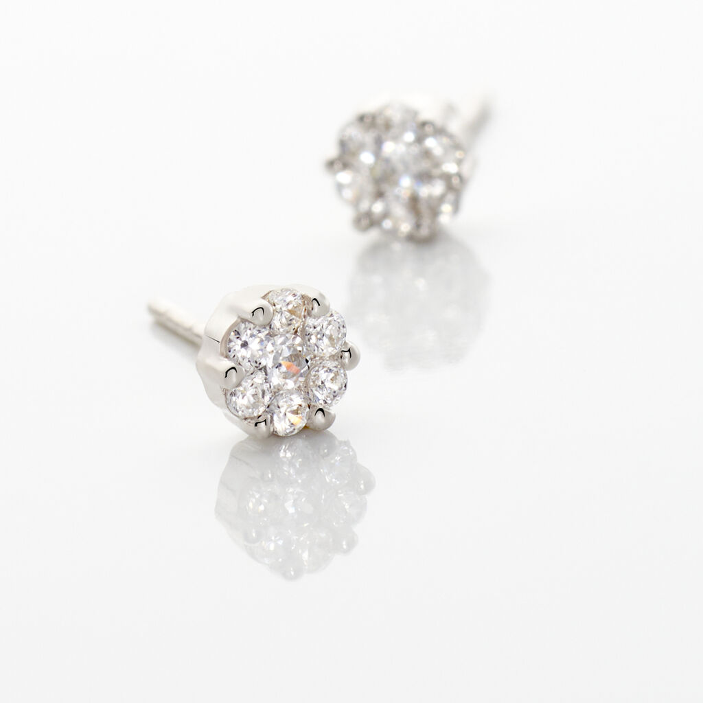 Boucles D'oreilles Puces Eleanor Fleur Or Blanc Oxyde De Zirconium - Clous d'oreilles Femme | Histoire d&rsquo;Or