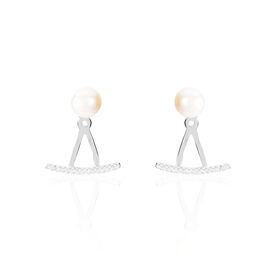 Bijoux D'oreilles Sylviane Argent Blanc Perle De Culture Et Oxyde - Boucles d'oreilles fantaisie Femme | Histoire d’Or