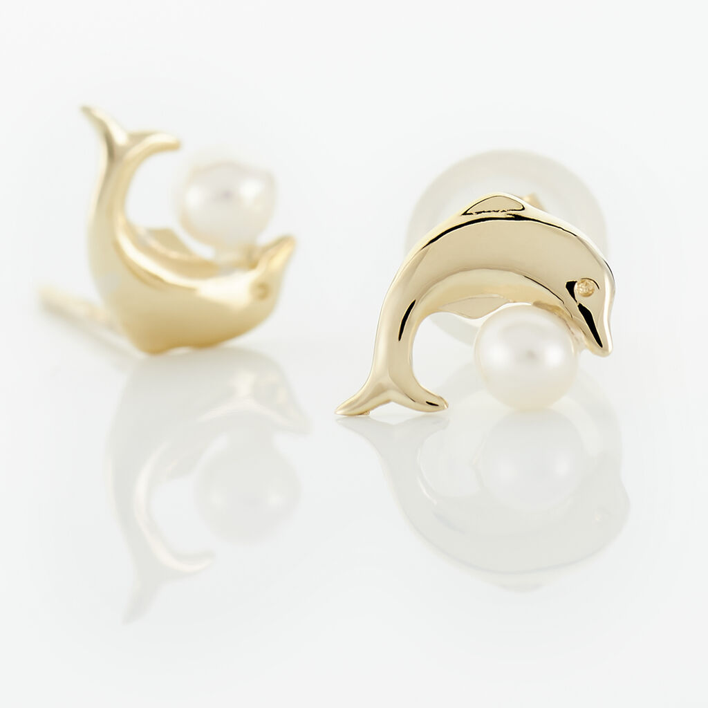 Boucles D'oreilles Puces Eleanor Dauphin Or Jaune Perle De Culture - Clous d'oreilles Femme | Histoire d’Or