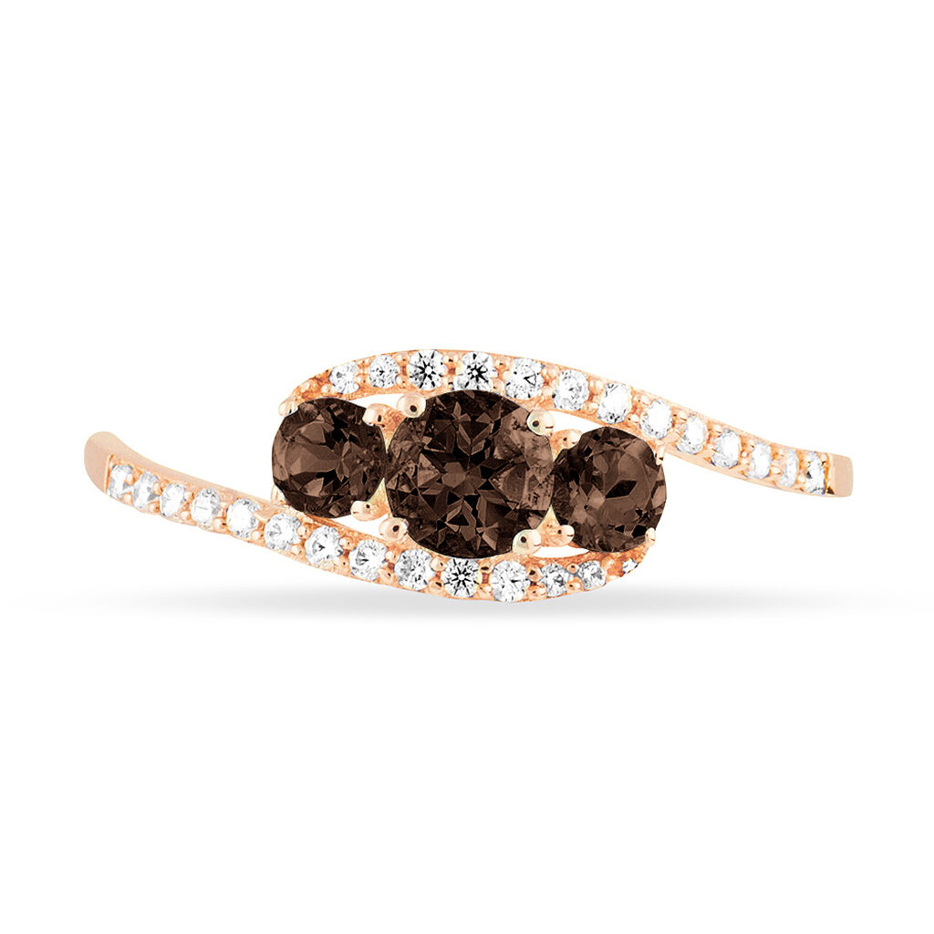 Bague Chloe Or Rose Quartz Et Oxyde De Zirconium - Bagues solitaires Femme | Histoire d’Or