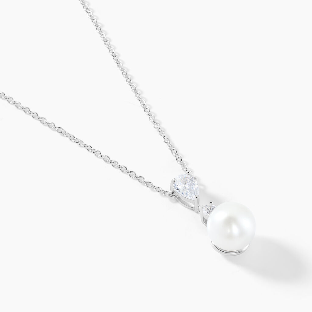 Collier Noame Argent Blanc Perle De Culture Et Oxyde De Zirconium - Colliers fantaisie Femme | Histoire d’Or