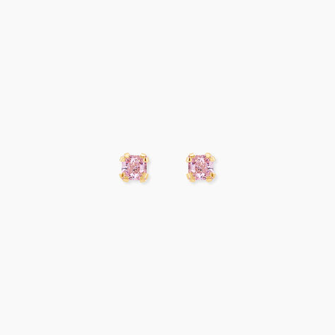 Boucles D'oreilles Puces Doreen Carre Or Jaune Oxyde De Zirconium - Clous d'oreilles Famille | Histoire d’Or