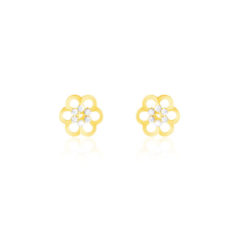 Boucles D'oreilles Puces Philine Fleur Or Jaune Oxyde De Zirconium - Clous d'oreilles Femme | Histoire d’Or