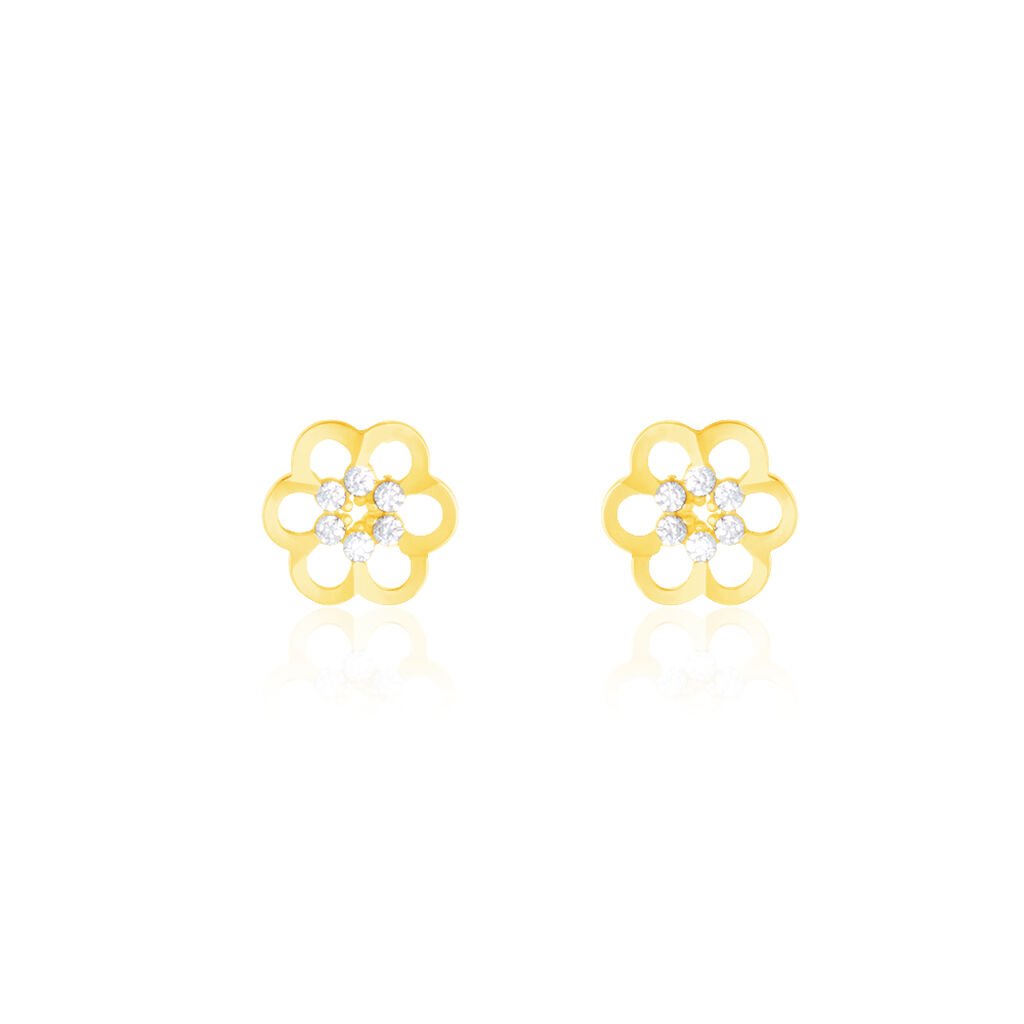 boucles d'oreilles puces philine fleur or jaune oxyde de zirconium