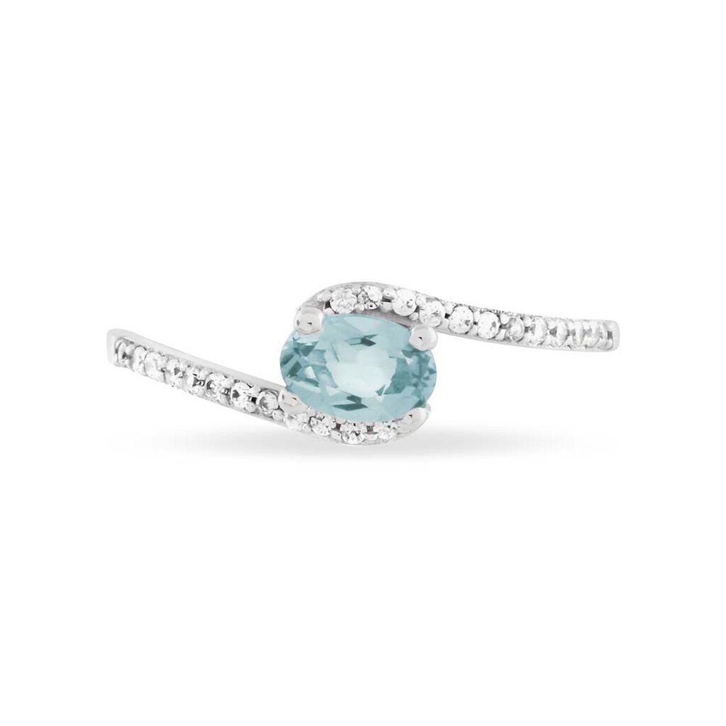 Bague Loriane Or Blanc Aigue Marine Et Oxyde De Zirconium - Bagues solitaires Femme | Histoire d’Or