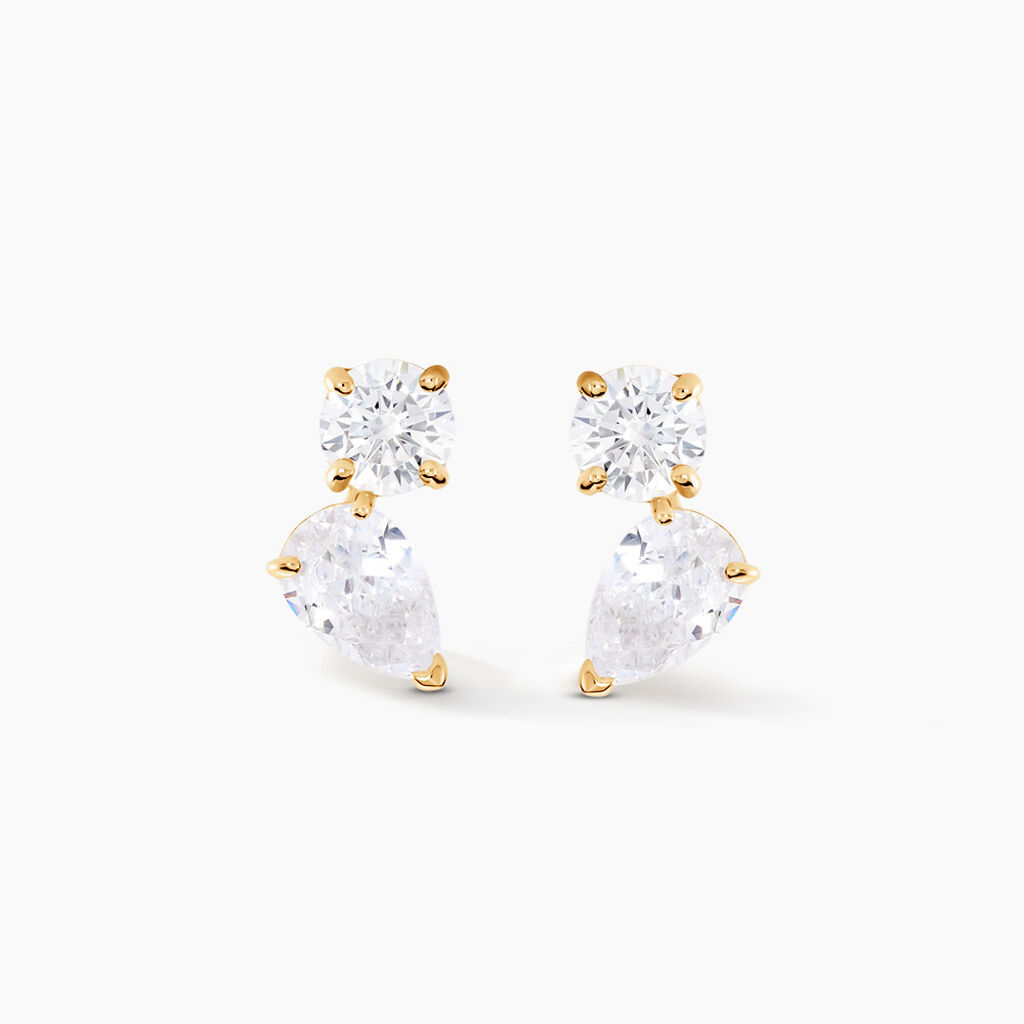 Boucles D'oreilles Puces Shiny Garden Or Jaune Oxyde De Zirconium - Clous d'oreilles Femme | Histoire d’Or