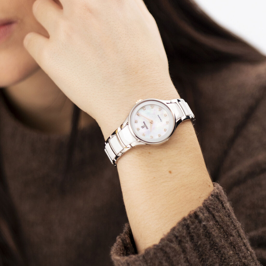 Montre Festina Ceramic Bimatiere Nacre Blanche - F&ecirc;te des m&egrave;res Femme | Histoire d&rsquo;Or